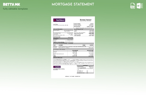 модерен стил Обединетото Кралство НатВест банкарски извештај за хипотека во шабл